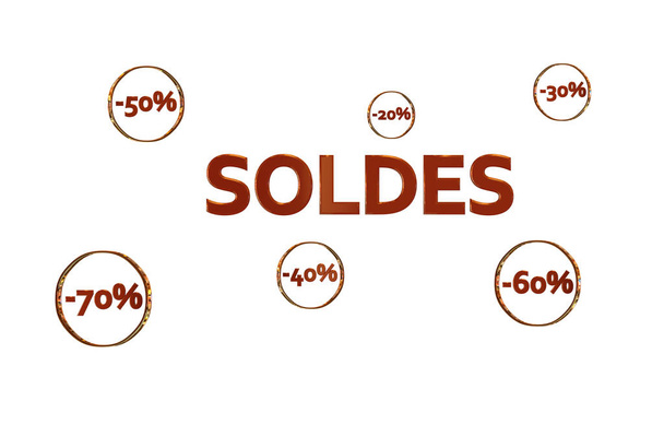 Logo Soldes avec reductions dans des cercles dores - Φωτογραφία, εικόνα