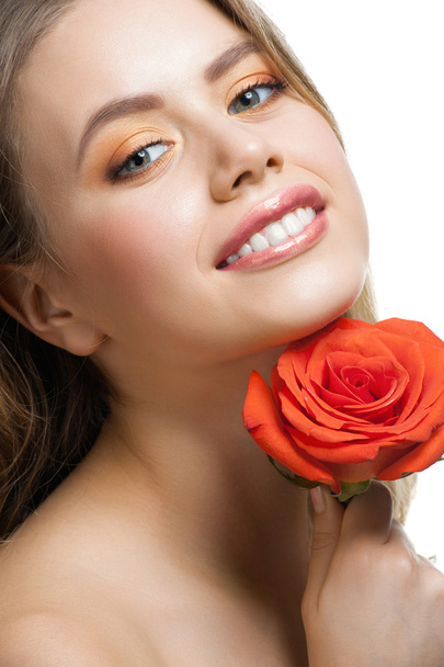 Beautiful girl with rose - Фото, изображение