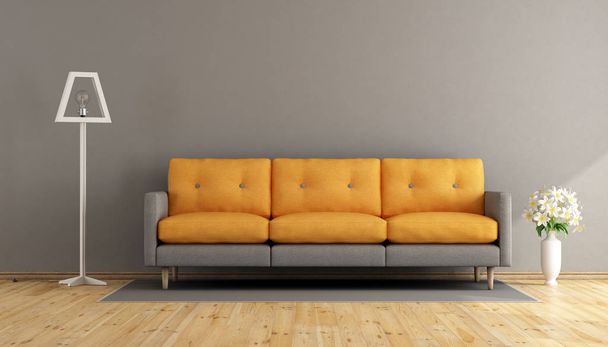Šedé a oranžové obývací pokoj - Fotografie, Obrázek