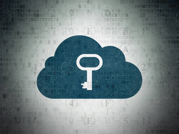 Концепция облачных вычислений: облако с ключом на фоне цифровой документации - Фото, изображение