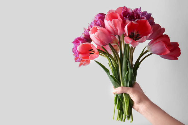 hand holding bouquet of tulips  - Photo, image