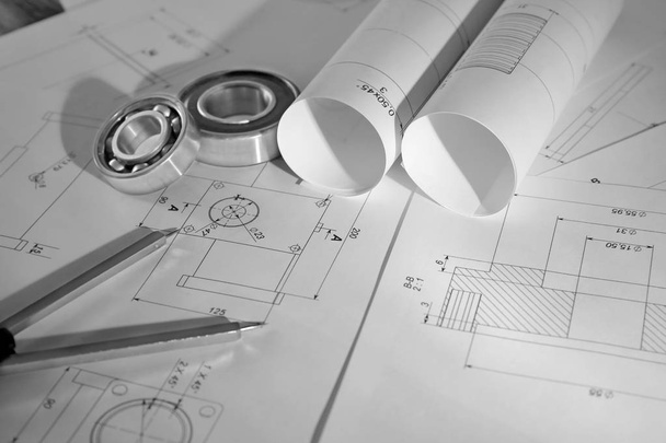 Engineering supplies and blueprints  - Photo, Image