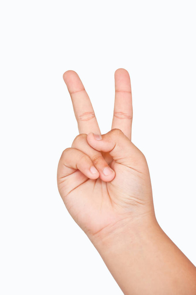 zwei Finger von Kindern auf weißem Hintergrund - Foto, Bild