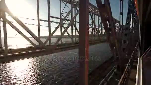 view from the train window passing through a broad river - Footage, Video