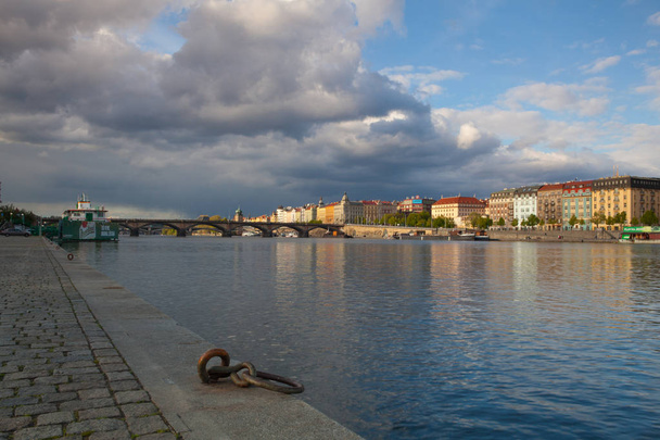 Vltava River and prague architecture from Smichov district after - Foto, immagini