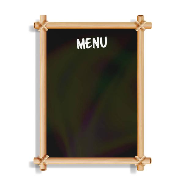 Menu Board. Cafe Or Restaurant Menu Bulletin Black Board. Isolated On White Background. Realistic Black Signboard Chalkboard With Wooden Frame Hanging. Vector Illustration - Вектор, зображення