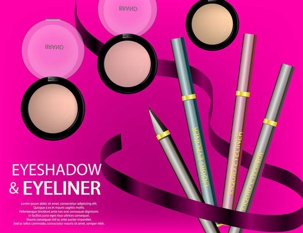 Glamorous Eyeliners and mascara products package design in 3d on the sparkling effects background. - Vektor, obrázek