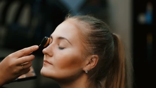 Make-up-Artist macht professionelles Make-up für junge Frau. - Filmmaterial, Video