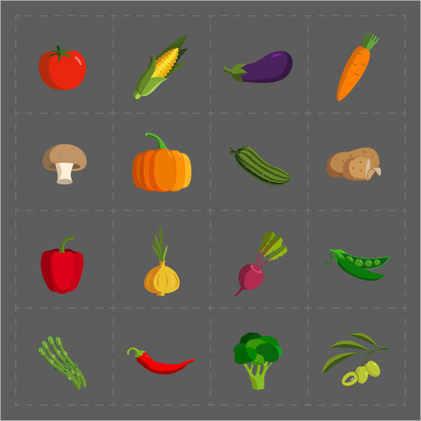 Барвисті овочевий Icon Set на сірий фон  - Вектор, зображення