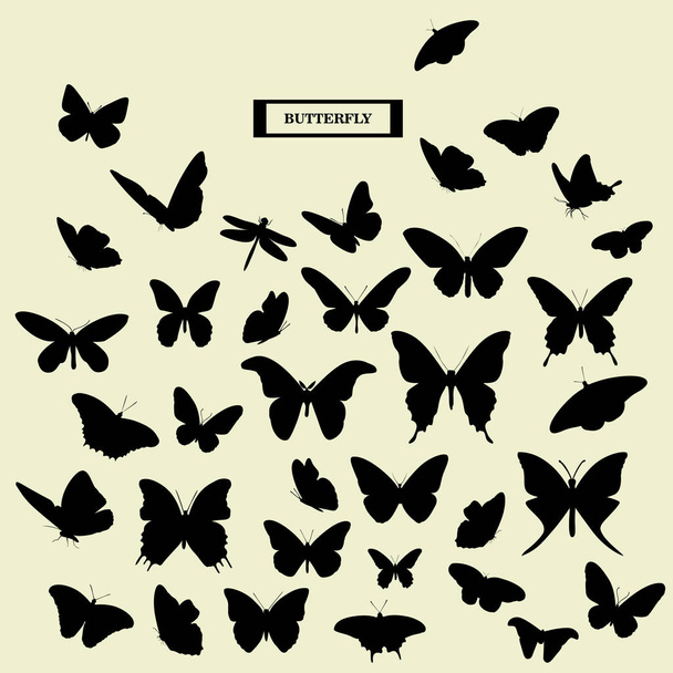 Conjunto vetorial de silhuetas de borboletas
  - Vetor, Imagem