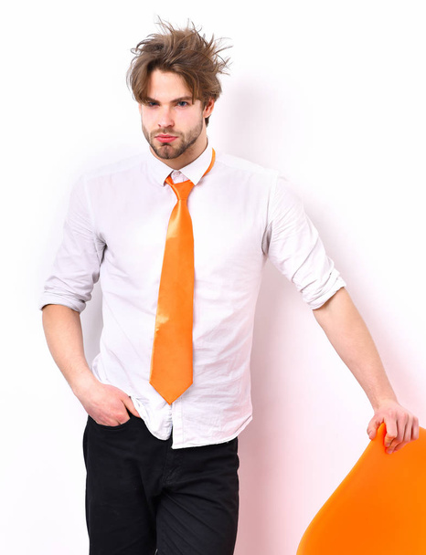 caucasian macho in acid orange tie - Fotó, kép