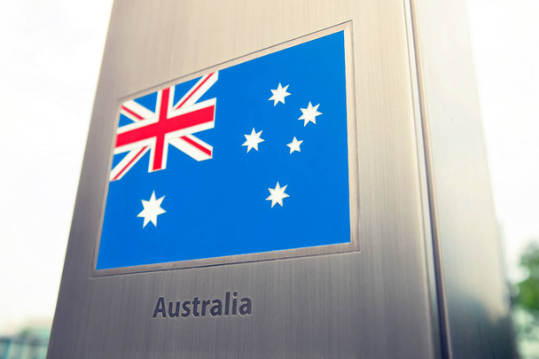 Banderas nacionales en serie de poste - Australia. Imagen filtrada: efecto vintage cruzado. - Foto, imagen