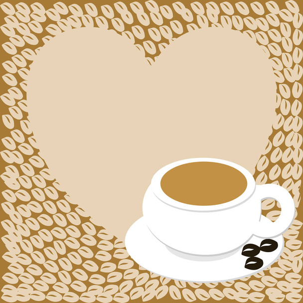 A heart with copy space and a cup with coffee beans - Vektör, Görsel