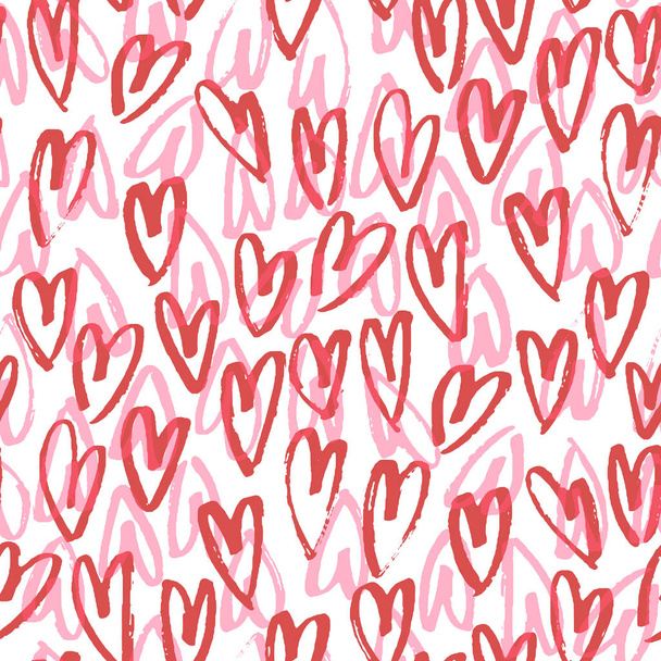 Pattern of hearts hand drawn vector sketch. Seamless heart art background hand drawn by marker or felt-tip pen drawing. Romantic symbols for love greeting valentines elements. - Wektor, obraz