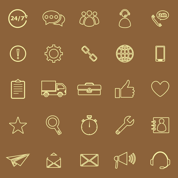 Iconos de color de línea de servicio al cliente sobre fondo marrón
 - Vector, Imagen