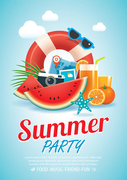 summer beach party invitation poster background and  elements in - Vector, Image