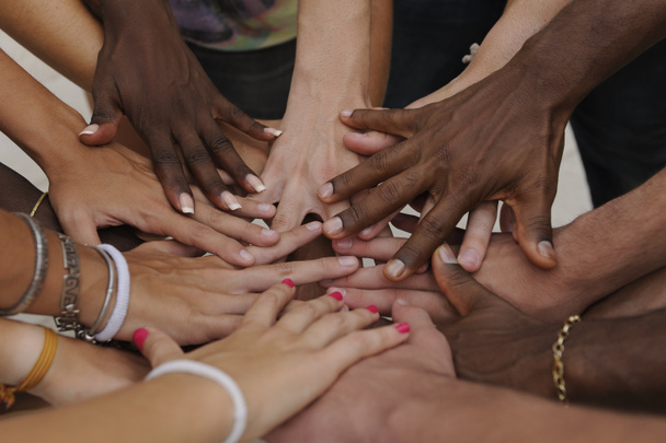 Many hands together: group of joining hands - Photo, Image