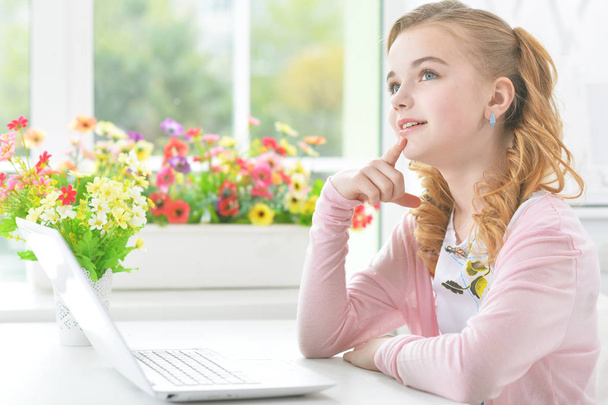 little girl with modern laptop - Foto, Imagem