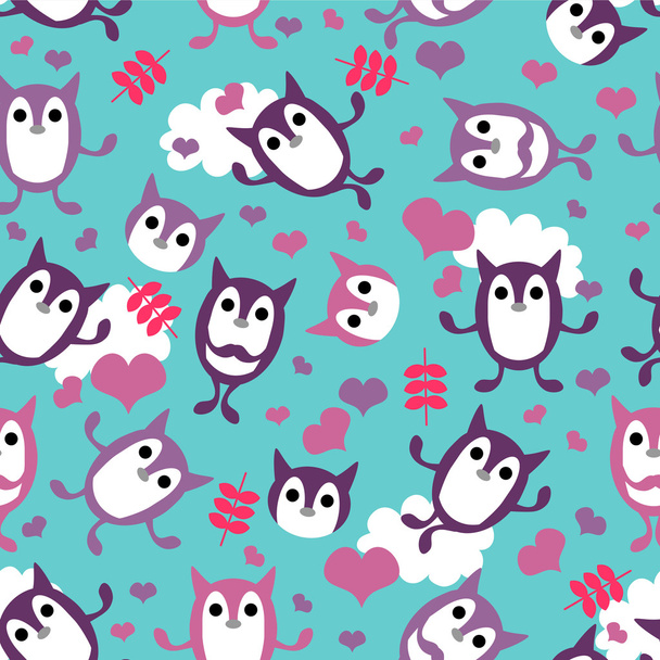 Romantic seamless pattern with cute funny creatures - Wektor, obraz
