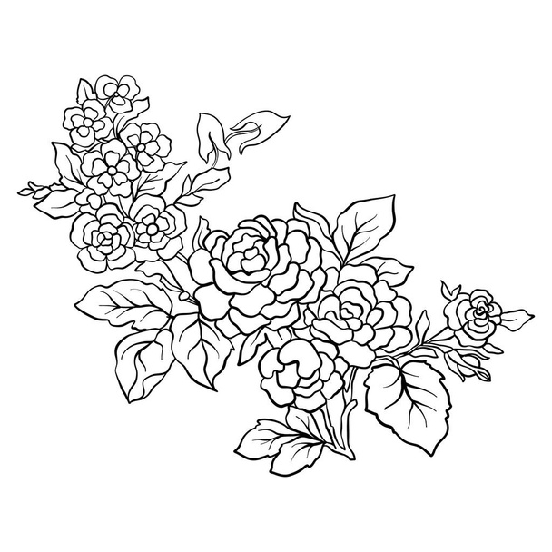 Outline vintage flowers bouquet or pattern - Vettoriali, immagini