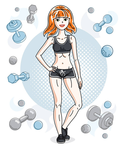 Young beautiful red-haired sporty woman  - Vektor, obrázek