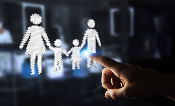 Businessman touching family interface with his finger 3D renderi - Фото, изображение