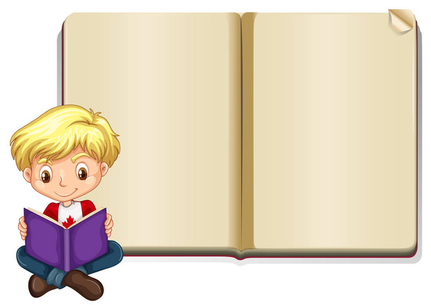 Plantilla de libro en blanco con lectura de niño
 - Vector, Imagen