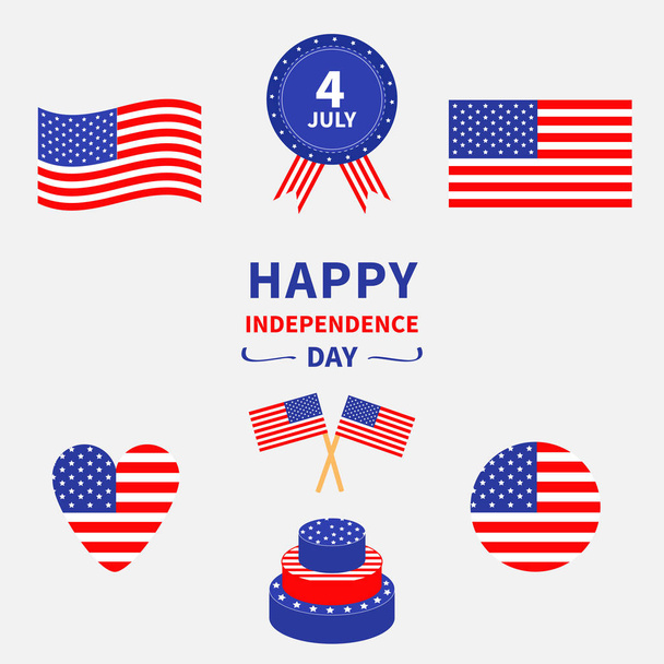 Greeting card with waving american flags  - Vector, Image