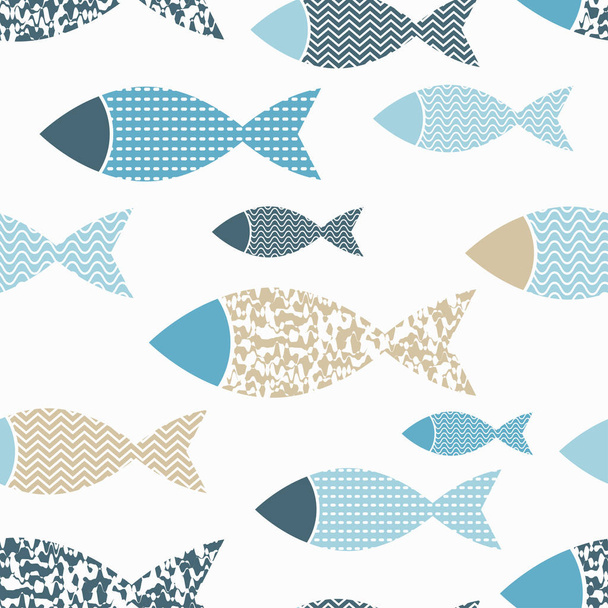Seamless vector background with decorative fish in the sea. Vector illustration. Flat design. - Вектор,изображение