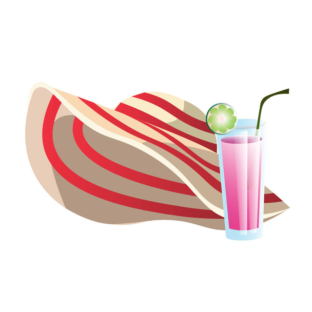 Straw hat and cocktail, drink, summer objects, - Vektör, Görsel