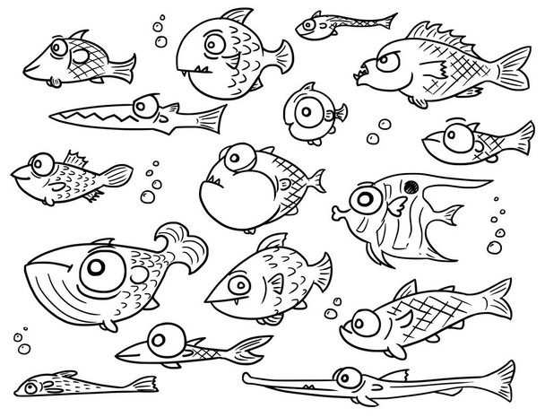 Cartoon Vector Collection Set of Hand Drawn Cute Fish - ベクター画像