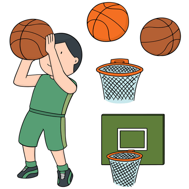 vetor conjunto de bola de basquete, aro e basquete jogador
 - Vetor, Imagem