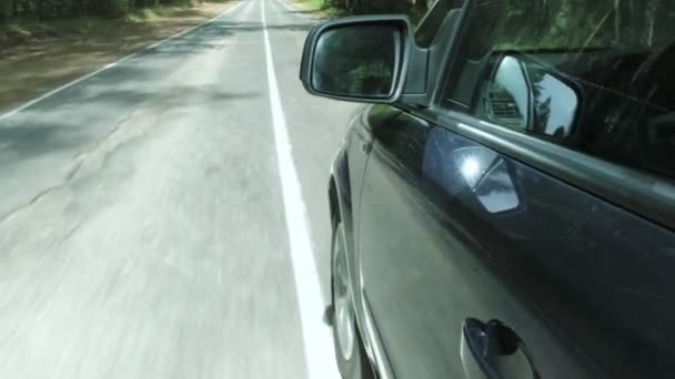 Conducir un coche en una carretera forestal, vista desde el exterior 4k
 - Imágenes, Vídeo