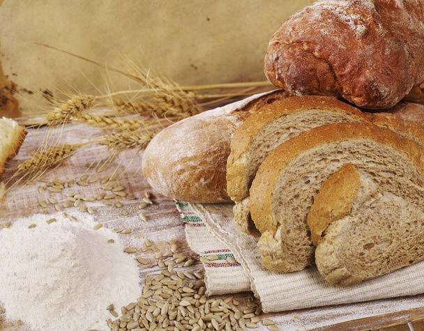 Rustic bread and flour - Photo, Image