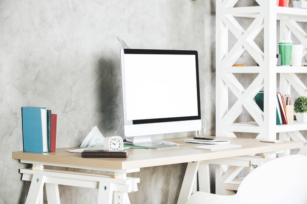 Creative workplace with white pc side - Φωτογραφία, εικόνα