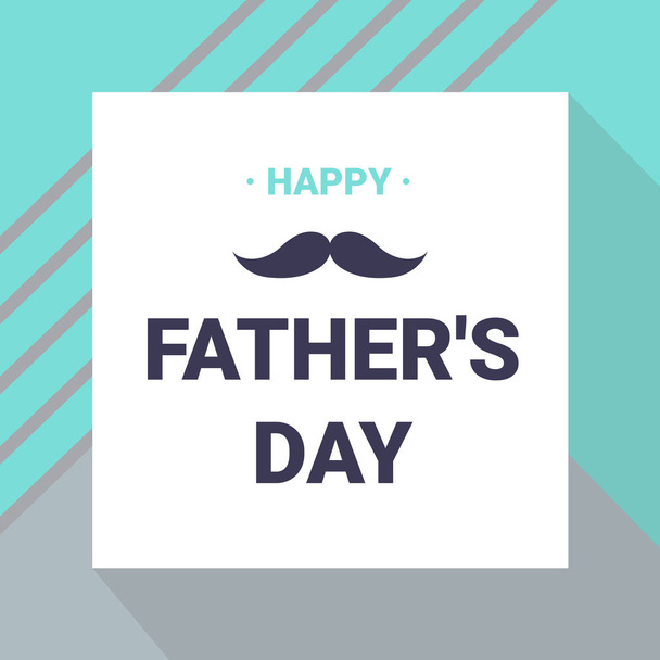 幸せな父の日のグリーティング カード - 青と灰色の背景に口ひげと暗い青色のテキスト。プリント、バナー、広告、プロモーション、特別オファーなどに使用できます。ベクトル図 - ベクター画像