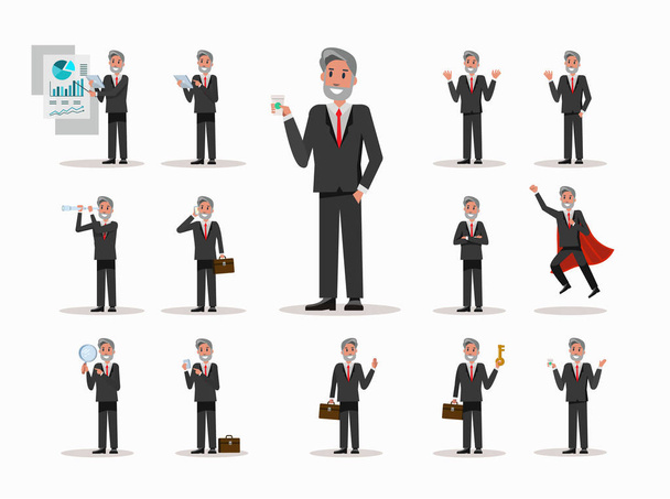 Set of Senior businessman character poses. office life concept. - Vector, Image