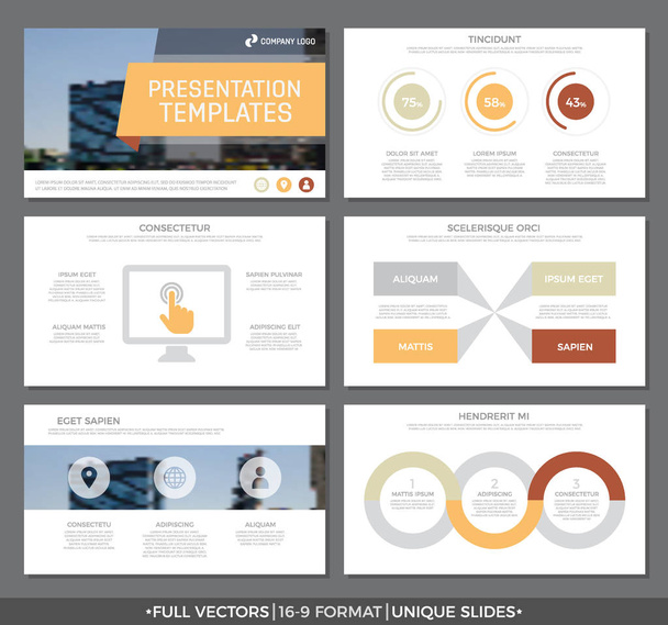 Set of red and orange elements for multipurpose presentation template slides with graphs and charts. Leaflet, corporate report, marketing, advertising, annual report, book cover design. - Vector, Image