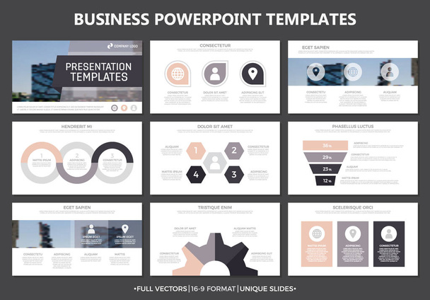 Set of colored elements for multipurpose presentation template slides with graphs and charts. Leaflet, corporate report, marketing, advertising, annual report, book cover design. - Vector, Image