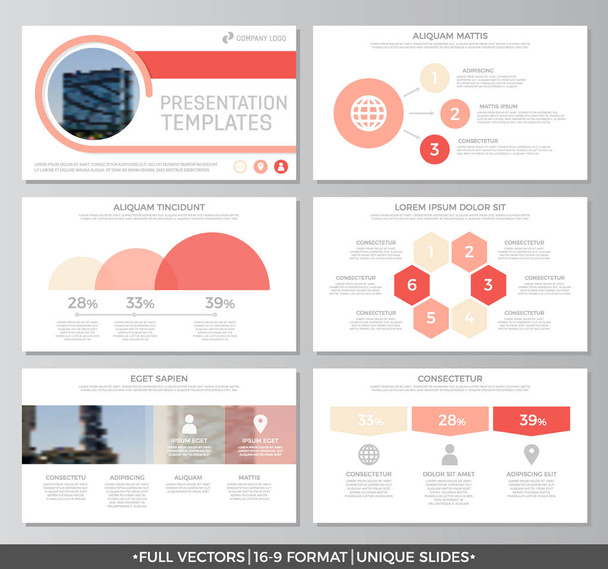 Set of red elements for multipurpose presentation template slides with graphs and charts. Leaflet, corporate report, marketing, advertising, annual report, book cover design. - Vector, Image