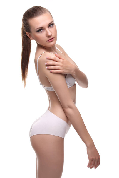 Sexy woman in white lingerie gorgeous figure. - Zdjęcie, obraz