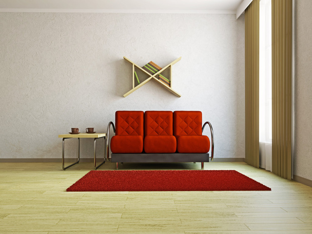 rode sofa in de woonkamer - Foto, afbeelding