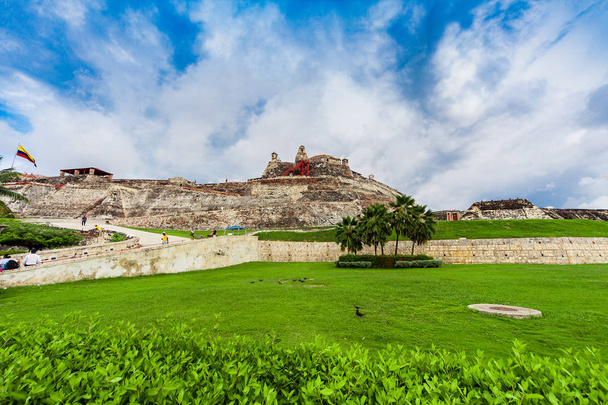 Castillo San Felipe de Barajas jest twierdzą w mieście Cartagena, Kolumbia. - Zdjęcie, obraz