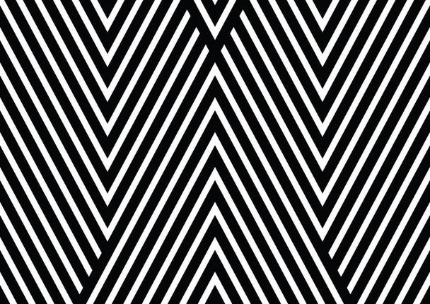 black and white diagonal lines with stipes triangular shapes background, vector texture - Vector, Image