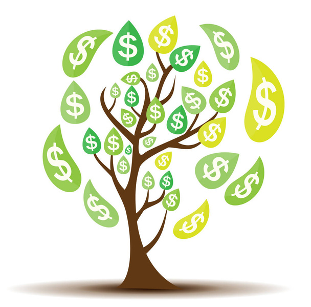 Árbol de dinero coloreado, Dependencia del crecimiento financiero Concepto plano
. - Vector, imagen