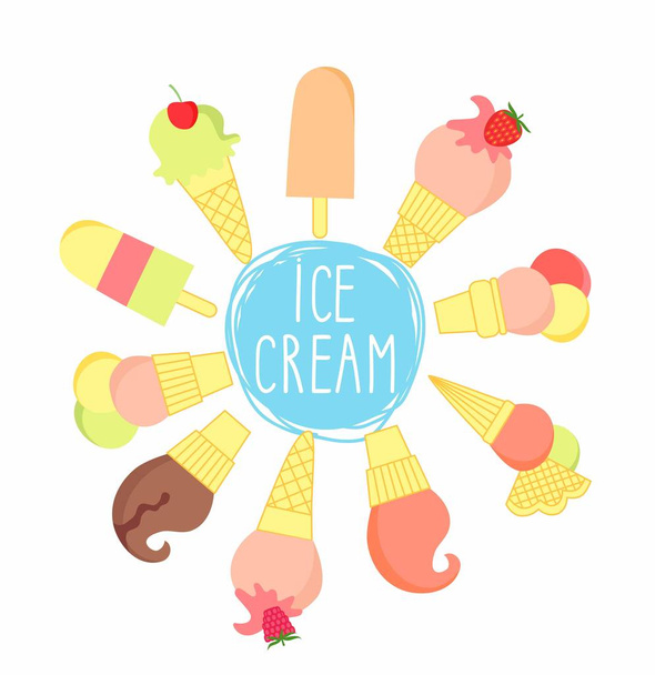 Набор красочных десертов с мороженым. Векторная иллюстрация
. - Вектор,изображение