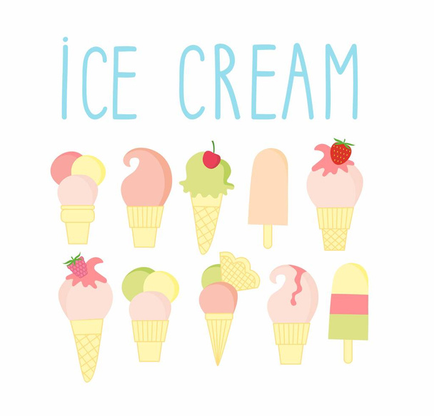 Set of colorful ice cream desserts. Vector illustration. - Vetor, Imagem