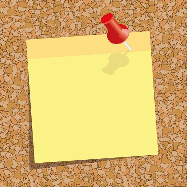 yellow sticky note with a red push-pin against the background of cork board - Vector, Image
