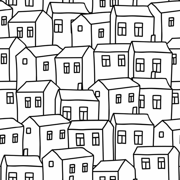 Cute cartoon pattern with houses. Seamless vector background. - Vettoriali, immagini
