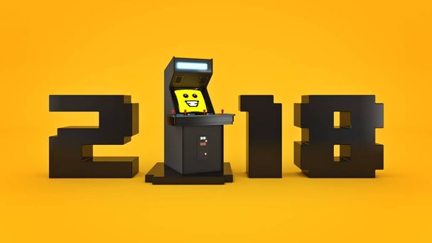 vintage arcade game machine concept 2018 New Year .  - Photo, Image